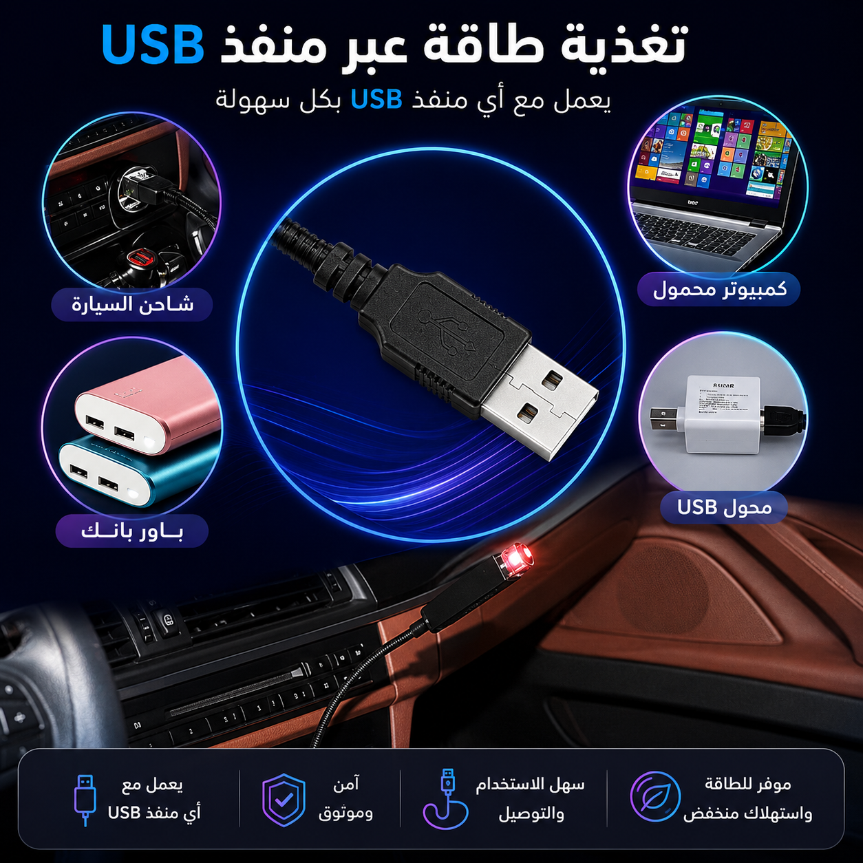 جهاز عرض نجوم ارجواني للسيارة بمنفذ USB من سوكال-ليد، ضوء ليلي قابل للتعديل، اضواء سقف رومانسية للديكور الداخلي